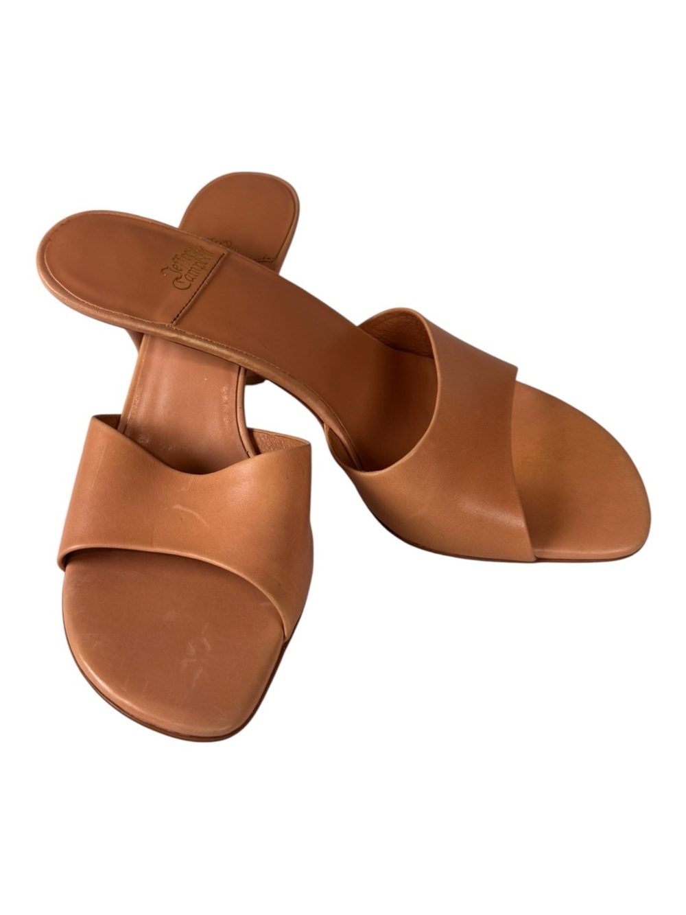 NWT Jeffrey Campbell Agent Tan Leather Single Strap Flared Heel Slide Mules SZ:9 - Picture 3 of 8